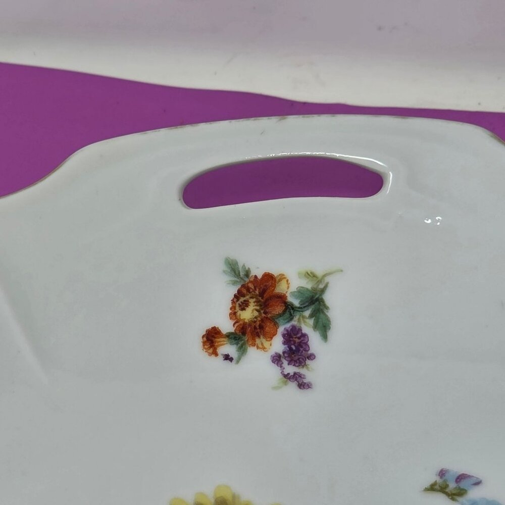 Vintage Bavaria Floral Porcelain Decorative Serving Plate With Handles - Picture 3 of 9